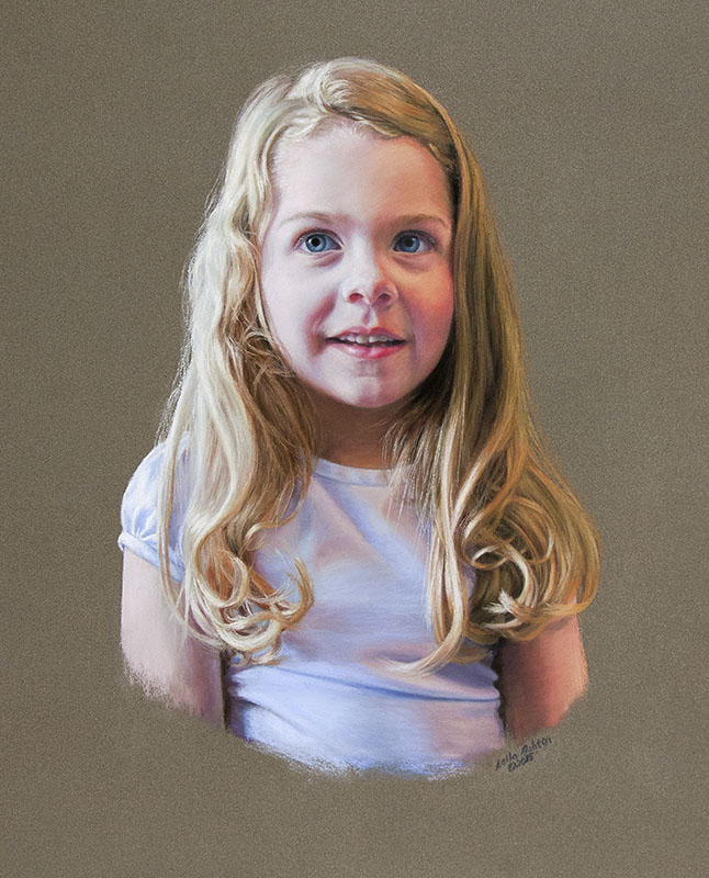 small girl with long blond hair and white blouse