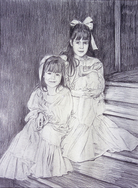 two girls in long gowns on stairway