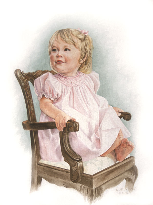 baby in pink dress in small chair