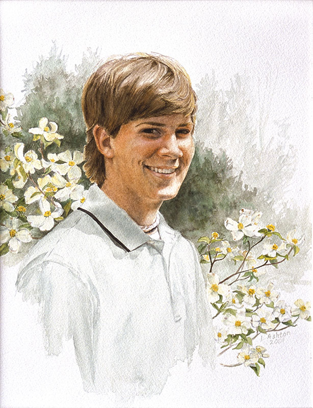 young man with dogwood blossoms