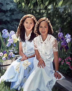 two girls in a garden