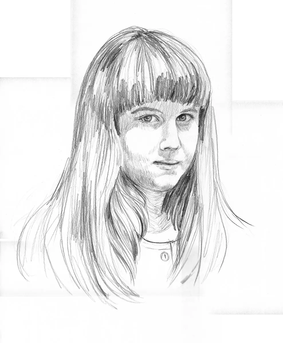 Pencil drawing of a girl, long hair