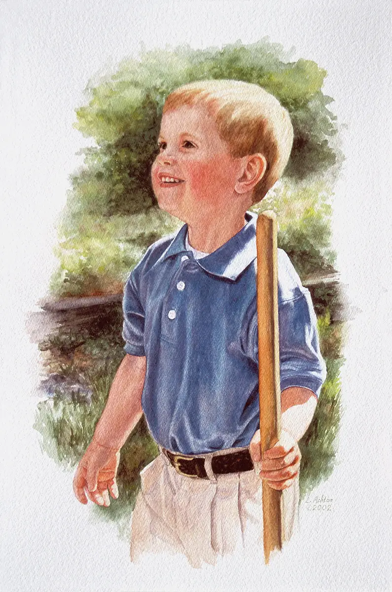 Watercolor of young boy with tool