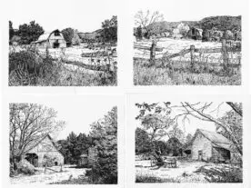 pen and ink drawings of barns