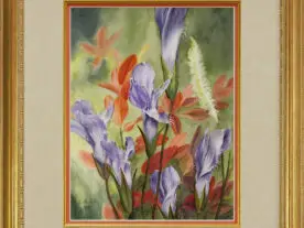 Fringed Gentian blossoms with barberry leaves