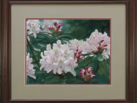 pastel painting of rhododendron framed